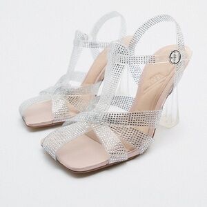 Zara VINYL HEELED CAGE TRANSPARENT SANDALS SZ US 10 EU 41